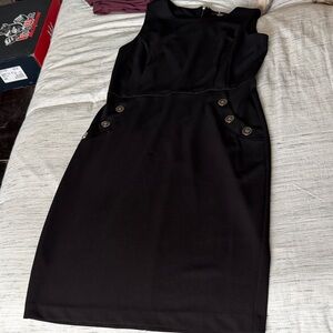 Tommy Hilfiger Black Sleeveless Midi Sheath Dress with Decorative Buttons
